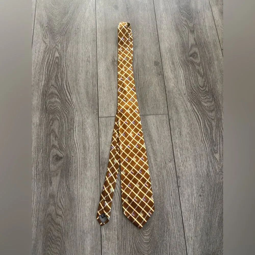 Jhane Barnes Geometric Gold and Brown Tie